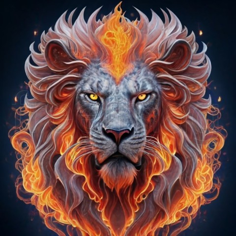 Un león colorido con fuego en la cara fondo de pantalla, ideal para un mural, Generado Ai