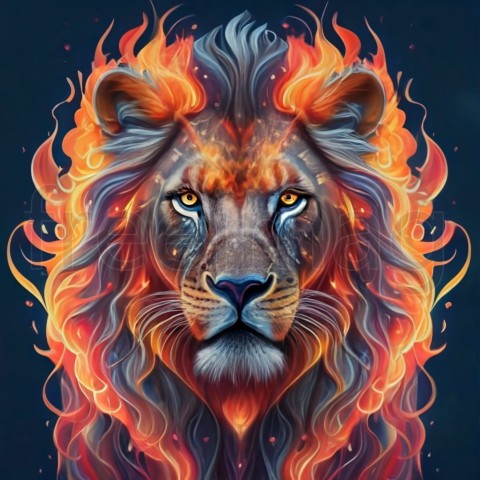 Un león colorido con fuego en la cara fondo de pantalla, Generado Ai