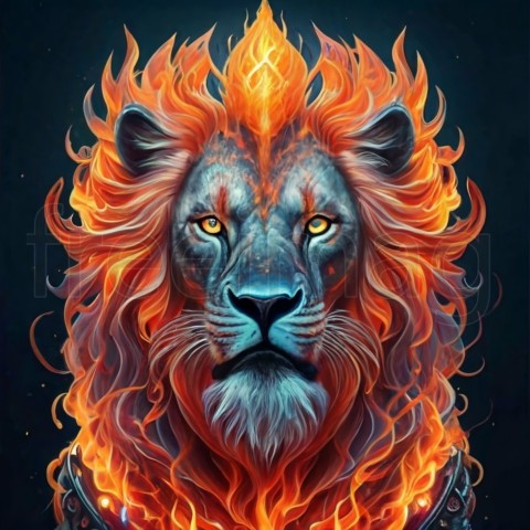 Un león colorido con fuego en la cara fondo de pantalla, Generado Ai