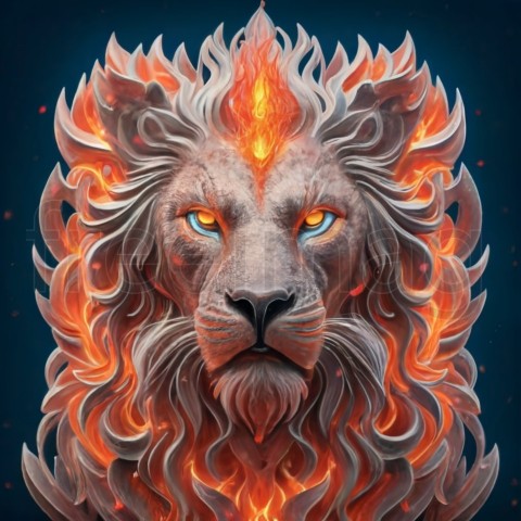 Un león colorido cara de fuego y llamas, fondo de pantalla, Generado Ai