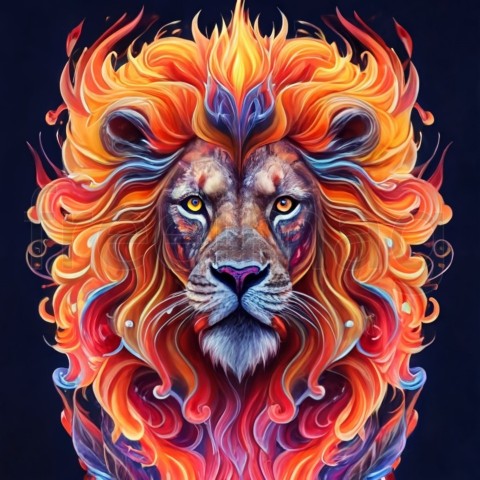 Un león colorido con fuego en la cara fondo de pantalla, Generado Ai