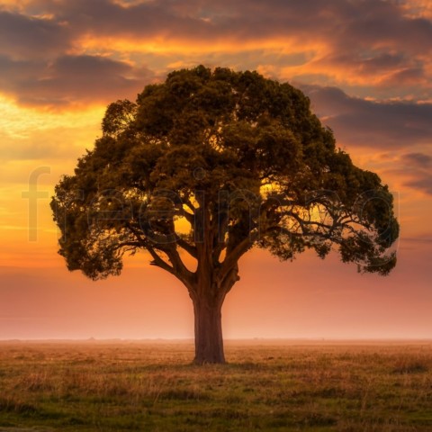 Imagen de árbol Atardecer y Nubes