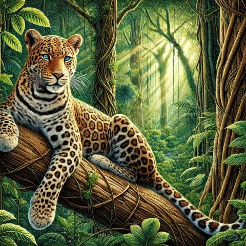 Leopardo sentado sobre rama de árbol. Fondo para móvil