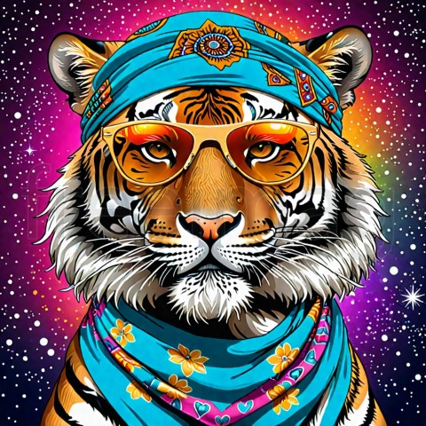 Ilustración de un adorable tigre con gafas de sol