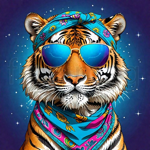 Ilustración de un adorable tigre con gafas de sol